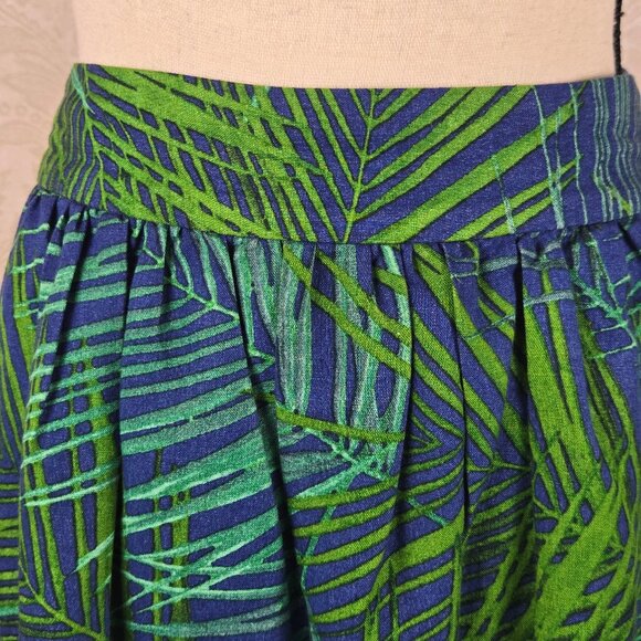 Banana Republic Size 8 A-line Miniskirt Blue Green Leaf Pattern Linen Blend Pkts - Picture 2 of 11